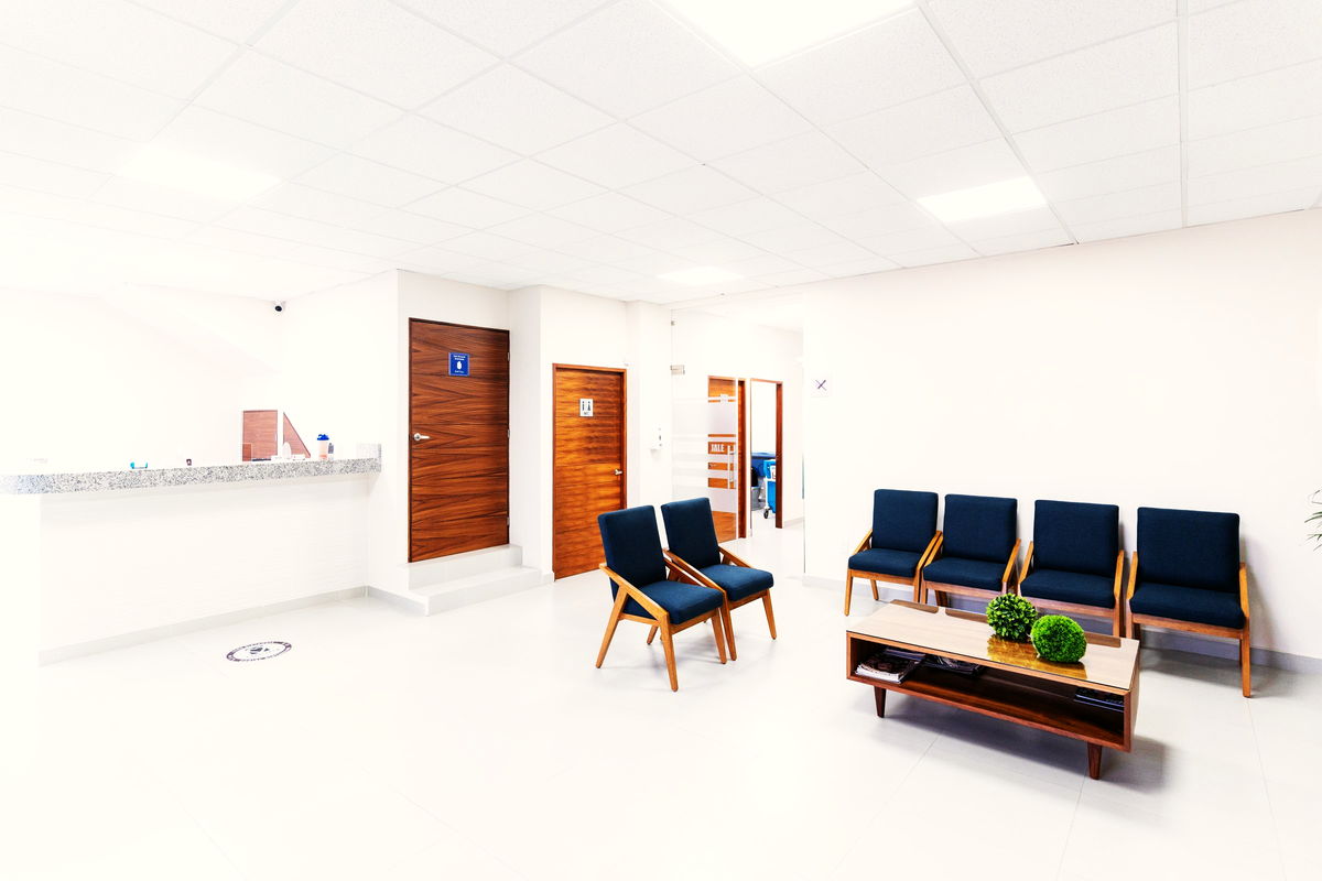 A bright reception area at an Beauty Designer clinic